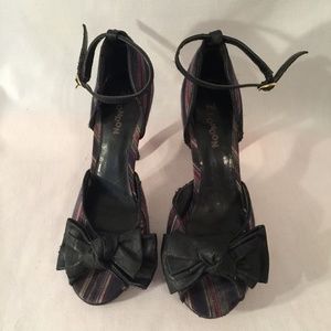 💚 Z London Blue Striped Open Toe Bow Heels Size 8